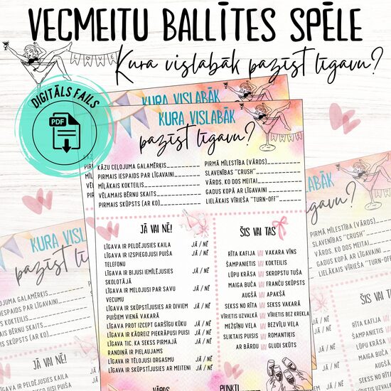 Vecmeitu ballītes spēle "Kura vislabāk pazīst līgavu?", digitāls PDF fails